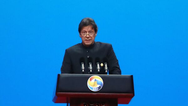 Pakistani Prime Minister Imran Khan delivers his speech for the opening ceremony of the second Belt and Road Forum for International Cooperation (BRF) - Sputnik International