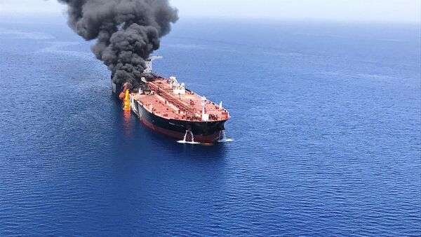 An oil tanker is on fire in the sea of Oman, Thursday, June 13, 2019 - Sputnik International