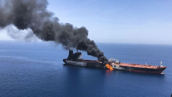 An oil tanker is on fire in the sea of Oman, Thursday, June 13, 2019 - Sputnik International
