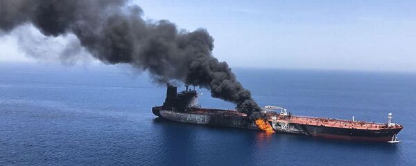 An oil tanker is on fire in the sea of Oman, Thursday, June 13, 2019 An oil tanker is on fire in the sea of Oman, Thursday, June 13, 2019 - Sputnik International