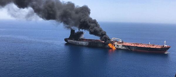 An oil tanker is on fire in the sea of Oman, Thursday, June 13, 2019 An oil tanker is on fire in the sea of Oman, Thursday, June 13, 2019 - Sputnik International