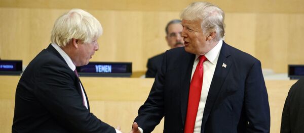 President Donald Trump shakes hands with British Foreign Secretary Boris Johnson during the Reforming the United Nations: Management, Security, and Development meeting during the United Nations General Assembly, Monday, Sept. 18, 2017, in New York. - Sputnik International