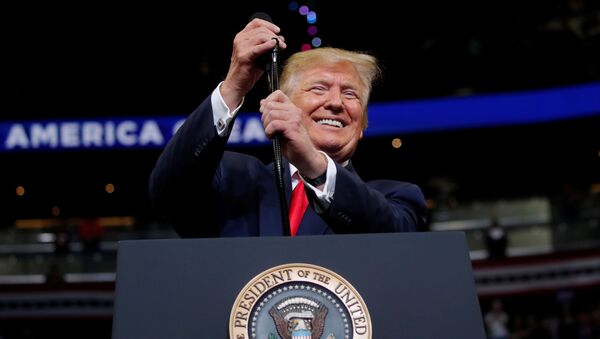 U.S. President Donald Trump reacts on stage formally kicking off his re-election bid with a campaign rally in Orlando, Florida, U.S., June 18, 2019 - Sputnik International