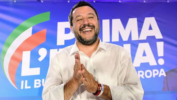 Italian Deputy Prime Minister and Interior Minister Matteo Salvini gestures at the end of a press conference in the Lega headquarters in northern Milan following the results of the European parliamentary elections, on May 27, 2019 - Sputnik International