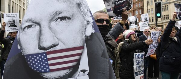 Supporters of WikiLeaks founder Julian Assange block the traffic on Marylebone Road to protest against the extradition hearing of Julian Assange at Westminster Magistrates Court, in London, Great Britain Supporters of WikiLeaks founder Julian Assange block the traffic on Marylebone Road to protest against the extradition hearing of Julian Assange at Westminster Magistrates Court, in London, Great Britain - Sputnik International
