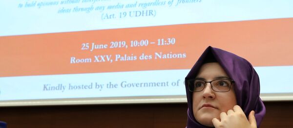 Hatice Cengiz, fiancee of the murdered Saudi journalist Khashoggi takes part in a UN side event in Geneva Hatice Cengiz, fiancee of the murdered Saudi journalist Khashoggi takes part in a UN side event in Geneva - Sputnik International