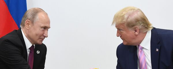 Russian President Vladimir Putin and U.S. President Donald Trump shake hands during a bilateral meeting at the at the Group of 20 (G20) leaders summit in Osaka, Japan. Russian President Vladimir Putin and U.S. President Donald Trump shake hands during a bilateral meeting at the at the Group of 20 (G20) leaders summit in Osaka, Japan. - Sputnik International