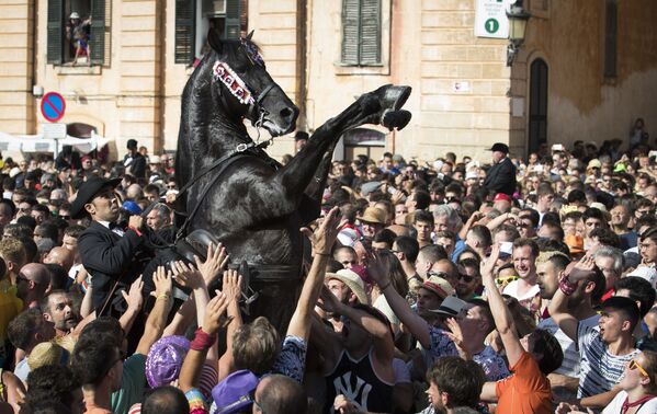 A Horse Rears in the Crowd During the Caragol des Born - Sputnik International