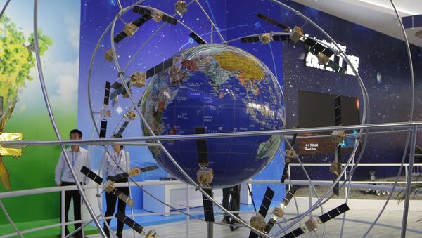 FILE - In this file photo taken Tuesday, Nov. 6, 2018, a model of Chinese BeiDou navigation satellite system is displayed during the 12th China International Aviation and Aerospace Exhibition, also known as Airshow China 2018, in Zhuhai city, south China's Guangdong province - Sputnik International