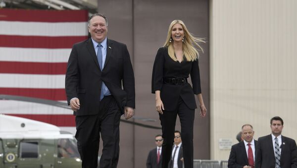 U.S. Secretary of State Mike Pompeo, left, and Ivanka Trump, right, walk to join President Donald Trump on stage as he to speaks to troops at Osan Air Base in South Korea, 30 June  2019. - Sputnik International