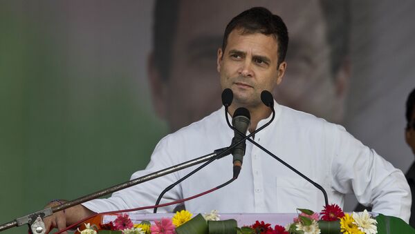 Congress party president Rahul Gandhi speaks at an election campaign rally in Bokakhat, Assam, India, Wednesday, April 3, 2019 - Sputnik International