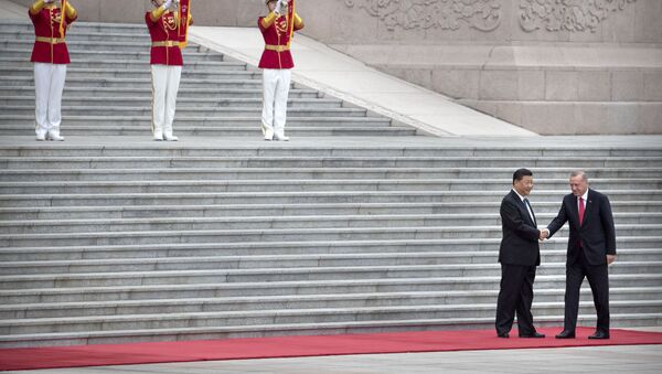 Chinese President Xi Jinping, left, shakes hands with Turkish President Recep Tayyip Erdogan - Sputnik International