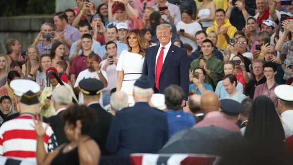 President Donald Trump and first lady Melania Trump arrive at an Independence Day celebration in front of the Lincoln Memorial in Washington, Thursday, July 4, 2019. (AP Photo/Andrew Harnik) - Sputnik International