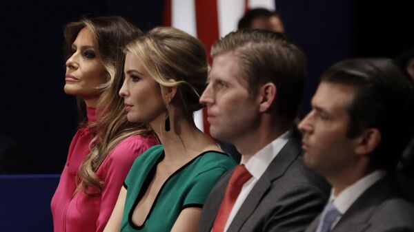 FILE - In this Sunday, Oct. 9, 2016 file photo, from left, Melania Trump, Ivanka Trump, Eric Trump and Donald Trump, Jr. wait for the second presidential debate between Republican presidential nominee Donald Trump and Democratic presidential nominee Hillary Clinton at Washington University in St. Louis - Sputnik International