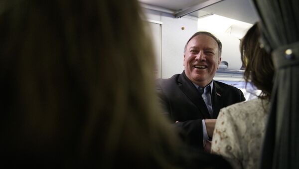 Secretary of State Mike Pompeo speaks to reporters aboard his plane on departure from Seoul, South Korea, Sunday, June 30, 2019.  - Sputnik International