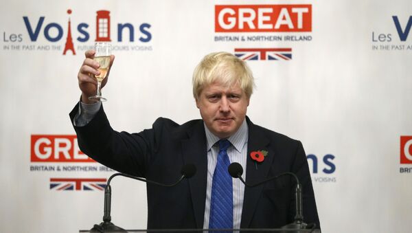 British Foreign secretary Boris Johnson drinks a toast at the UK embassy in Paris on October 27, 2017, during his European tour on Brexit - Sputnik International