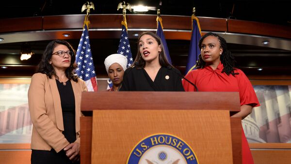 US Reps Rashida Tlaib (D-MI), Ilhan Omar (D-MN), Alexandria Ocasio-Cortez (D-NY) and Ayanna Pressley (D-MA) hold a news conference  - Sputnik International