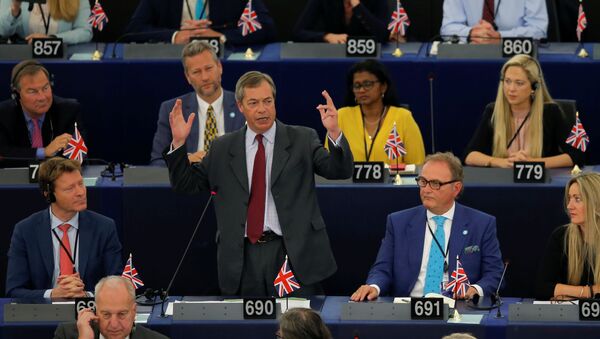 Brexit Party leader Nigel Farage speaks during a debate on the election of designated European Commission President Ursula von der Leyen at the European Parliament in Strasbourg, France, July 16, 2019 - Sputnik International
