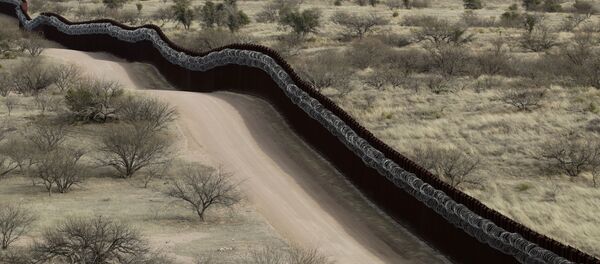  In this March 2, 2019 file photo, a razor-wire-covered border wall separates the United States, at left, from Mexico east of Nogales, Ariz - Sputnik International