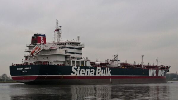 This handout photo received on July 19, 2019 courtesy of Nico Kemps shows the Stena Impero, a British-flagged tanker, off the coast of Amsterdam on December 26, 2018. - Sputnik International