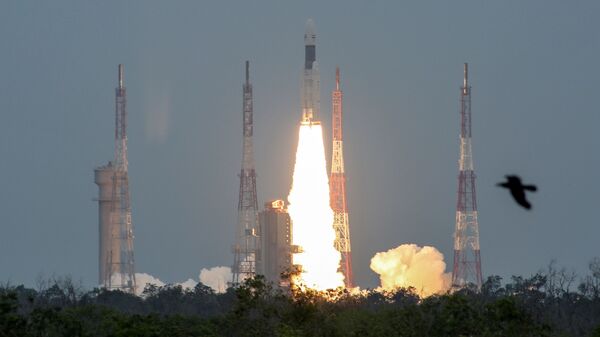 India's Geosynchronous Satellite Launch Vehicle Mk III-M1 blasts off carrying Chandrayaan-2, from the Satish Dhawan Space Centre at Sriharikota, India, July 22, 2019 - Sputnik International