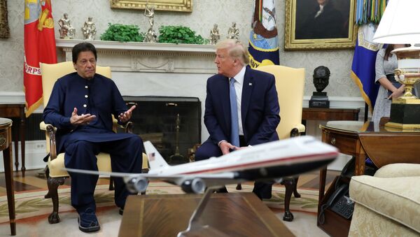 Pakistan’s Prime Minister Imran Khan speaks while meeting with U.S. President Donald Trump in the Oval Office at the White House in Washington, U.S., July 22, 2019 - Sputnik International