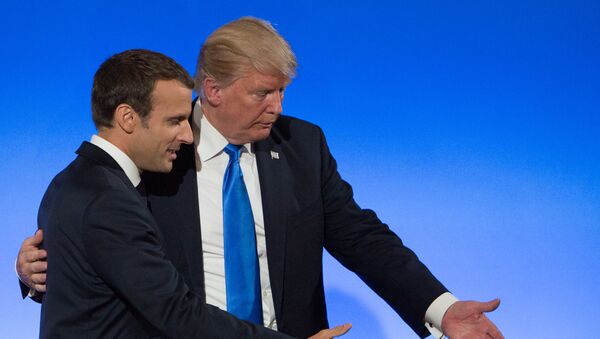 US President Donald Trump (right) and French President Emmanuel Macron after a joint press conference - Sputnik International