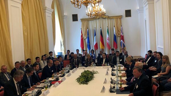 Iran's top nuclear negotiator Abbas Araqchi and EEAS Secretary General Helga Schmid attend a meeting of the JCPOA Joint Commission in Vienna, Austria July 28, 2019 - Sputnik International