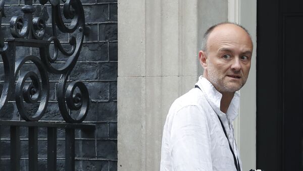 Dominic Cummings, a British political strategist and special adviser to Prime Minister Boris Johnson, slinks into 10 Downing Street in London, Tuesday, 30 July 2019. (AP Photo/Alastair Grant) - Sputnik International