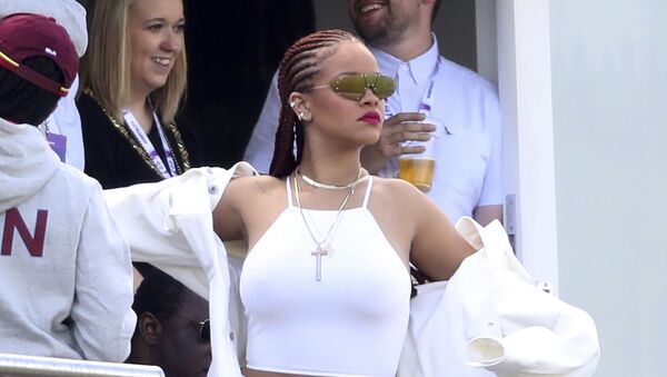 Singer Rihanna watches the action from the stands during the Cricket World Cup match between Sri Lanka and the West Indies at the Riverside Ground in Chester-le-Street, England, Monday, July 1, 2019 - Sputnik International
