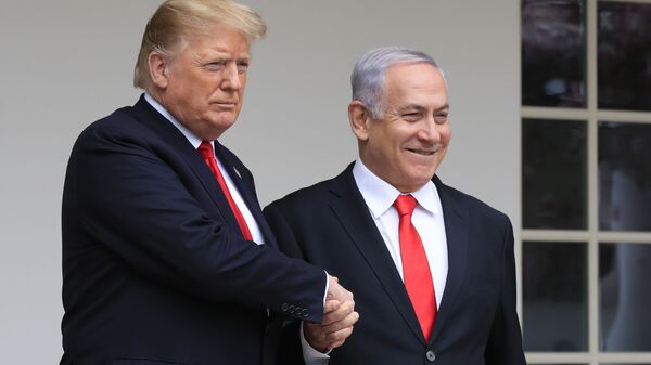 President Donald Trump welcomes visiting Israeli Prime Minister Benjamin Netanyahu to the White House in Washington, Monday, March 25, 2019 - Sputnik International