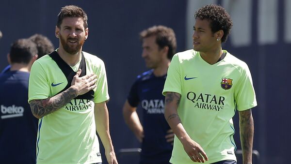 FC Barcelona's Lionel Messi, left, and Neymar attend a training session at the Sports Center FC Barcelona Joan Gamper in Sant Joan Despi, Spain, Friday, May 26, 2017. FC Barcelona will play against Alaves in the Spanish Copa del Rey soccer final on Saturday May 27. - Sputnik International