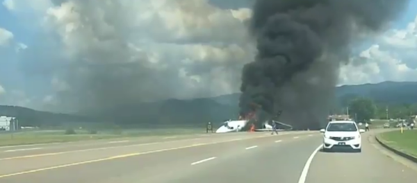 Plane carrying retired NASCAR driver Dale Earnhardt Jr., wife Amy Reimann and daughter Isla skids off Tennessee runway before erupting in flames. All passengers aboard the private plane were deemed okay by first responders. - Sputnik International