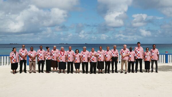 Australia's Prime Minister Scott Morrison (5th R) posing for a group photo with other leaders on the sidelines of the Pacific Islands Forum in Tuvalu - Sputnik International