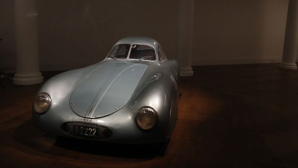 A 1939 Porsche Type 64, the oldest car to wear a Porsche badge and the personal car of German car designer and manufacturer Ferdinand and Ferry Porsche on display during a press preview at Sotheby's auction house in London, Tuesday, May 21, 2019. This is the only surviving example of the Type 64 Porsche which is a direct ancestor of the iconic Porsche 365. The car will go on sale at an auction in Monterey Ca. in August and is expected to sell at around 15.75 million pounds sterling, (US$ 20 million, euro 18 million). (AP Photo/Alastair Grant) - Sputnik International