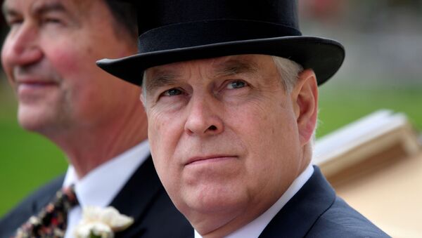 Britain's Prince Andrew arrives by horse and carriage on ladies' day during the Royal Ascot horse racing event at Ascot Racecourse on 20 June 2019. - Sputnik International