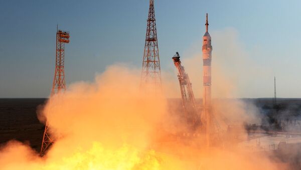 A Soyuz-2.1a carrier rocket is launched into space with the piloted Soyuz MS-14 vehicle from the Baikonur Cosmodrome. - Sputnik International
