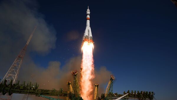 Soyuz-2.1a carrier rocket is being launched into space with the piloted Soyuz MS-14 vehicle from the Baikonur Cosmodrome. - Sputnik International