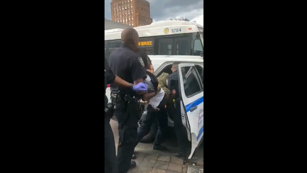 Several officers with the New York Police Department are filmed attempting to forcibly shove a suspect into the back of a police cruiser - Sputnik International