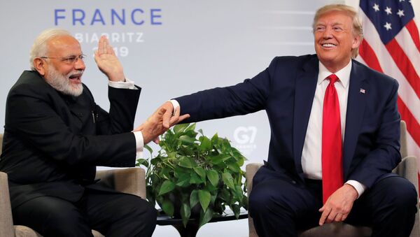 US President Donald Trump meets Indian Prime Minister Narendra Modi for bilateral talks during the G7 summit in Biarritz, France, 26 August 2019 - Sputnik International