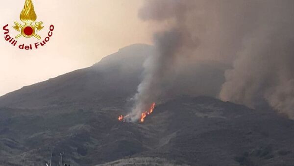 Smoke rises from a volcano on the island of Stromboli after an explosion in Stromboli, Italy, in this handout picture released on August 28, 2019 - Sputnik International