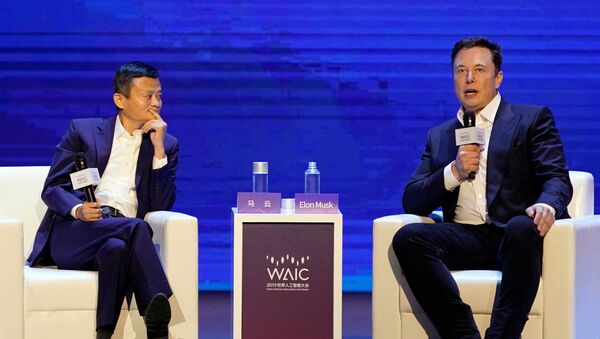Tesla Inc CEO Elon Musk and Alibaba Group Holding Ltd Executive Chairman Jack Ma attend the World Artificial Intelligence Conference (WAIC) in Shanghai, China, August 29, 2019 - Sputnik International