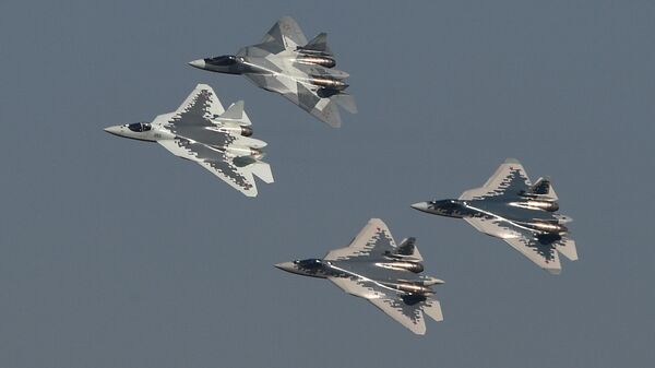 5th generation Sukhoi Su-57 fighter jets perform at the MAKS-2019 international aviation and space show in Zhukovsky, outside Moscow, Russia - Sputnik International