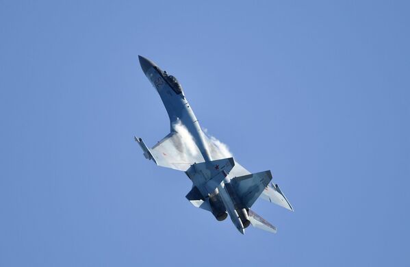 Russia's multipurpose Su-35 jet performs at the MAKS-2019 international aviation and space show in Zhukovsky outside Moscow. - Sputnik International