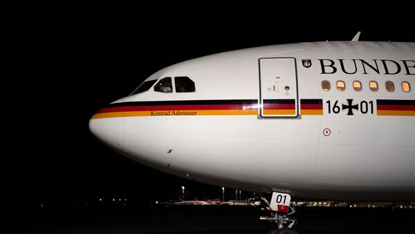 The Konrad Adenauer Airbus A340 plane of the German government stands on the tarmac of Tegel airport in Berlin on April 1, 2019 before taking off with the German Foreign Minister onboard - Sputnik International