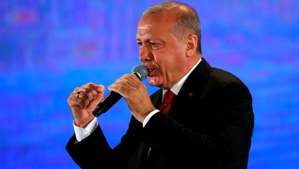 Turkish President Tayyip Erdogan addresses his supporters during a ceremony marking the third anniversary of the attempted coup at Ataturk Airport in Istanbul, Turkey, July 15, 2019 - Sputnik International