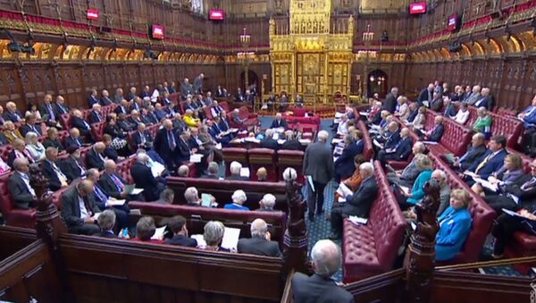 A video grab from footage broadcast by the UK Parliament's Parliamentary Recording Unit (PRU) shows members the House of Lords gathering together to discuss the European Union Withdrawal (No. 6) bill, as proposed by Conservative MP Oliver Letwin, in London on September 6, 2019 - Sputnik International