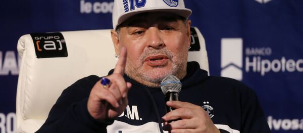 Soccer Football - Argentina - La Plata, Argentina - September 8, 2019   Gimnasia y Esgrima new coach Diego Maradona during press conferenc - Sputnik International