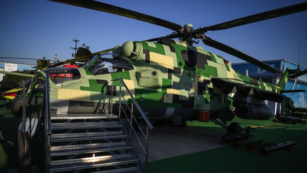 Upgraded combat helicopter MI-24P-1M at MAKS-2019 in Moscow region's Zhukovsky - Sputnik International