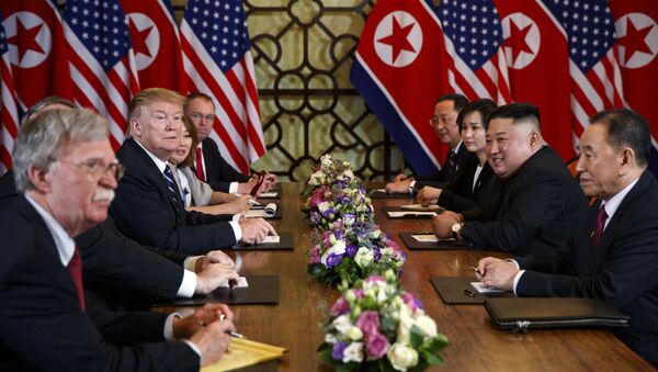 President Donald Trump speaks during a meeting with North Korean leader Kim Jong Un Thursday, Feb. 28, 2019, in Hanoi.  - Sputnik International